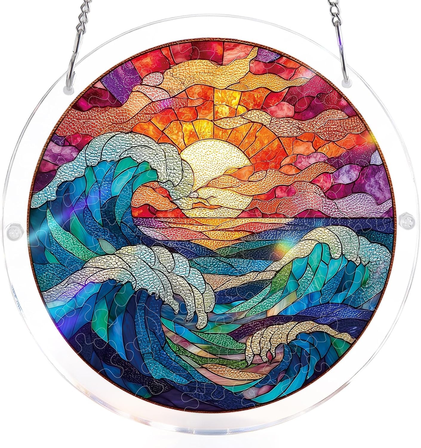 Acrylic Jigsaw Puzzle Suncatcher, 20cm/7.9in Acrylic Puzzle Sun Catcher, for Doors Garden and Window Hanging&Birthday Gift (Vivid Tree) — view 12