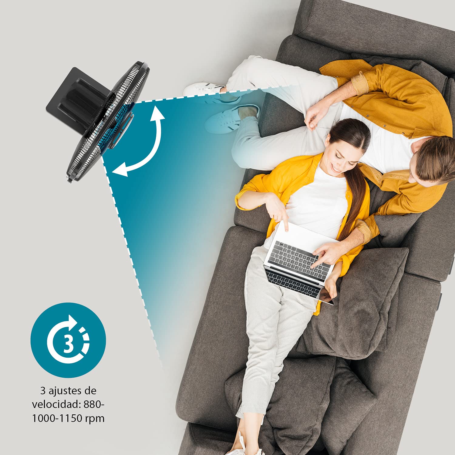 Tristar VE-5884 Ventilador nebulizador, 40 cm de diámetro, temporizador 1-9 h, oscilante 85°, 3 ajustes de velocidad, Ángulo ajustable 25°, tanque de agua de 2 L, mando a distancia, 70 W