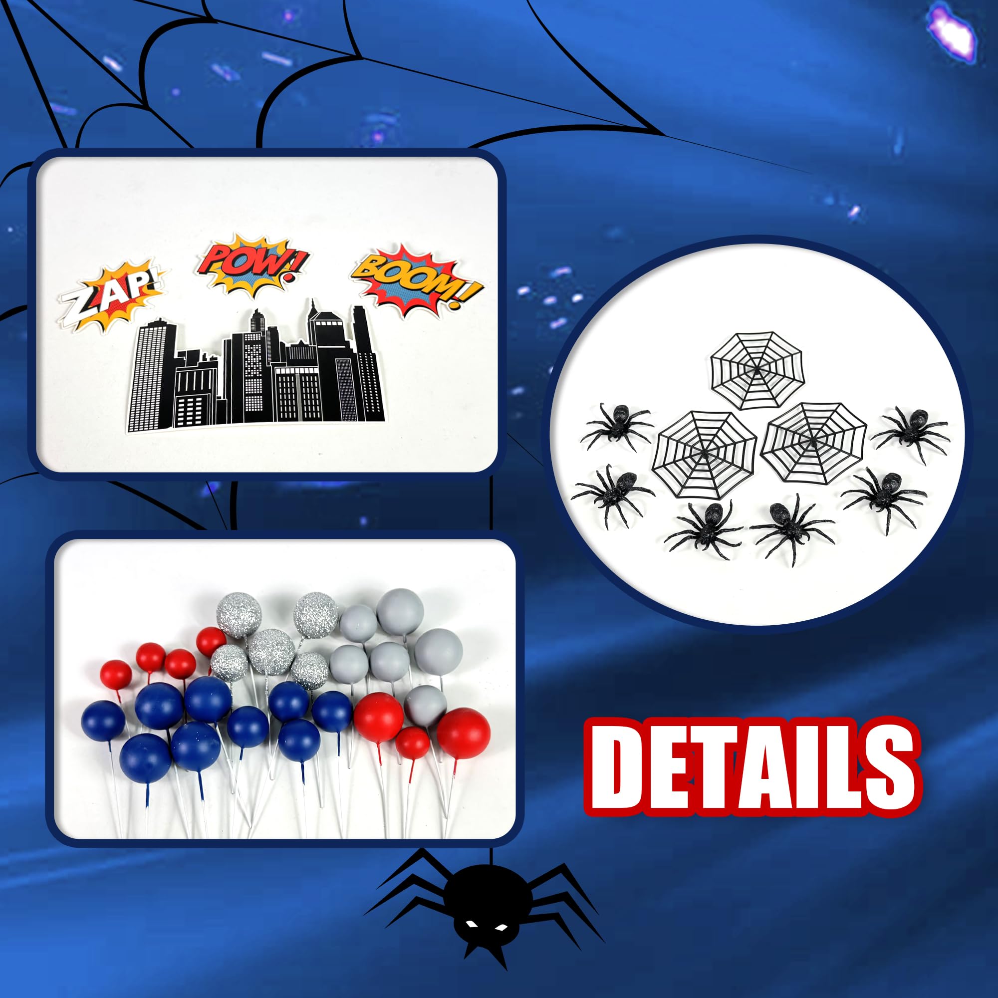 Spider Cake Topper Set - Birthday Decor With Spider Webs, Stars, City Buildings For Boys & Men Parties - View #8