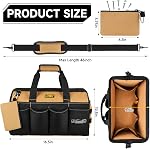 Sac à outils,16-Inch Sacs à outils pour hommes,27 Boîte à outils de poche Rangement Organisateur,Wide Mouth Toolbag Outils étui de transport pour papa, mécanicien, électricien, noir+brun,Bag seulement