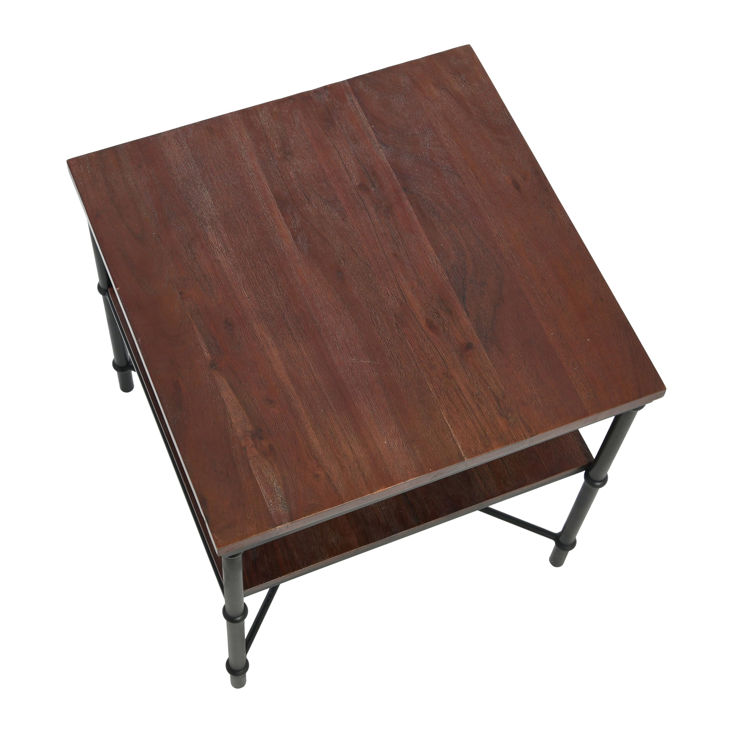 Creative Co-Op Saratoga Rustic Solid Wood and Metal End Table with Storage Shelf, Dark Chestnut Finish