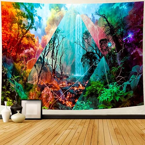 Miniatura 7 de Delur Tapiz de bosque de árbol de la vida, paisaje natural, tapiz para colgar en la pared, colorido tapiz místico, tapiz psicodélico espiritual para