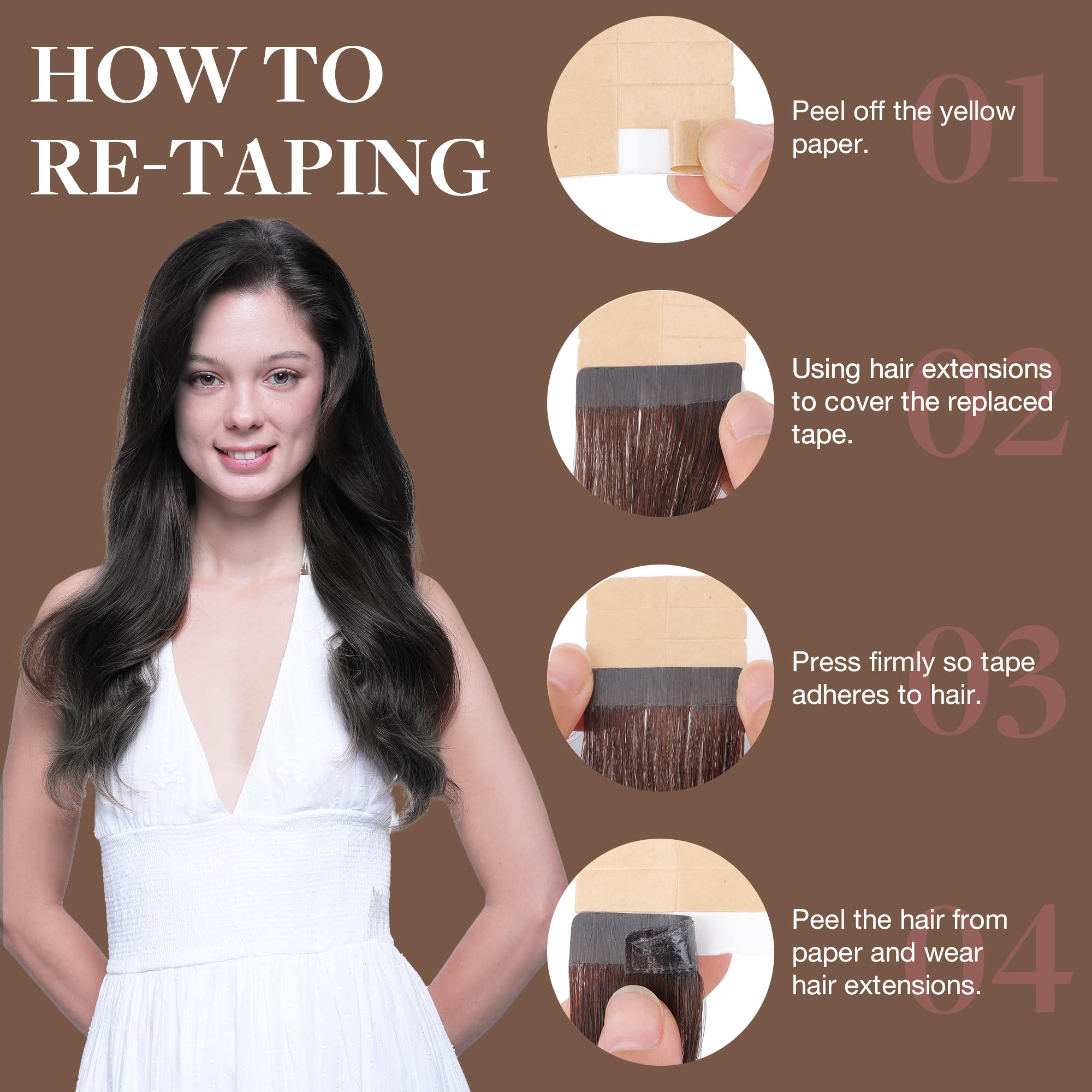 GOO GOO Tape in Hair Extensions human hair, tape Hair Extensions, 20inch 50g 20pcs, Human Hair Extensions, 1B Natural Black - 3
