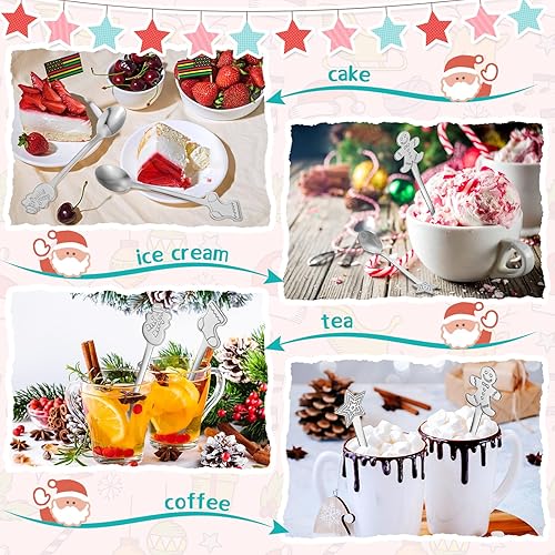 Miniatura 4 de Gerrii 100 cucharas de Navidad de acero inoxidable, cuchara agitadora creativa para mezclar café, cucharas de té, mini cucharas de postre para