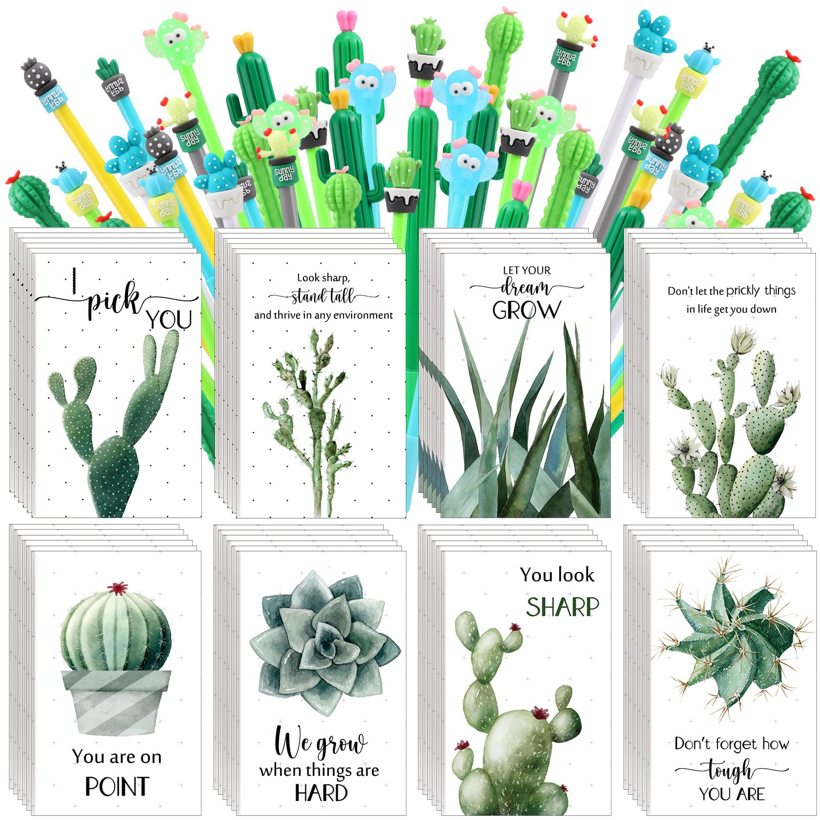 Colarr 48 Set Cactus Themed Gifts Bulk with Cute Cartoon Cactus Pens Inspirational Pocket Notepads Motivational Valentines Employee Appreciation Gifts