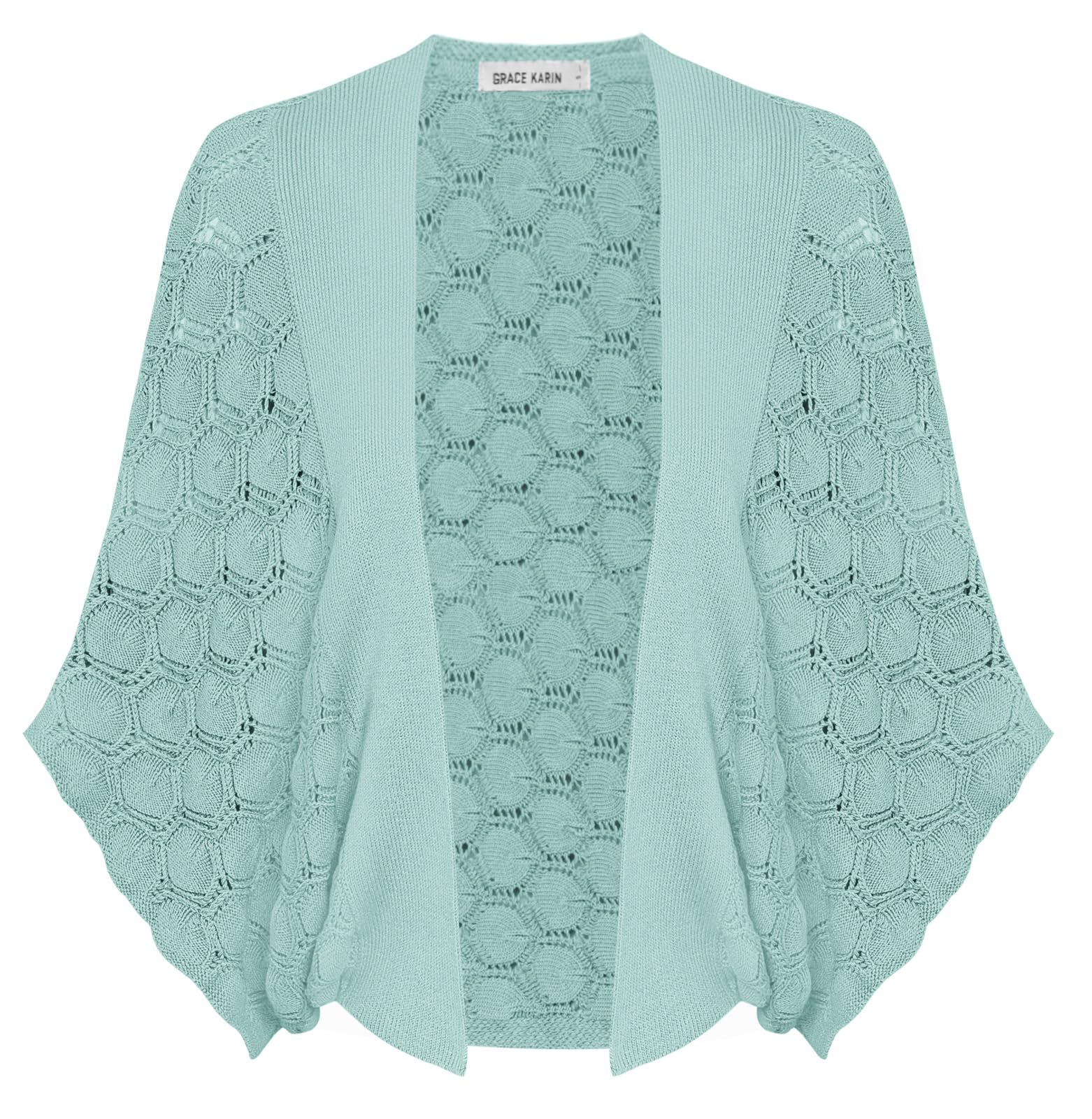 GRACE KARIN Cardigan da Donna Leggero Aperto sul Davanti Orlo Curvo Scialle Traforato Cardigan Aperto sul Davanti