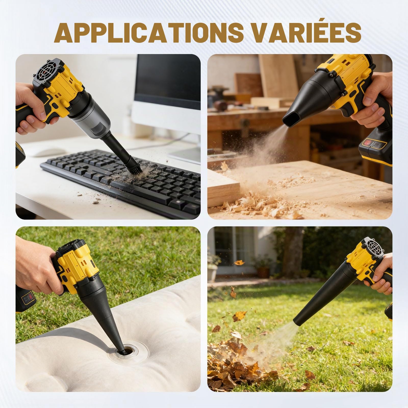 Souffleur à poussière sans fil pour Dewalt 18/20 V, aspirateur à main 2 en 1 sans balai 85 000 tr/min avec vitesse réglable et 5 buses pour la voiture, la maison, le bureau, la cuisine (sans batterie