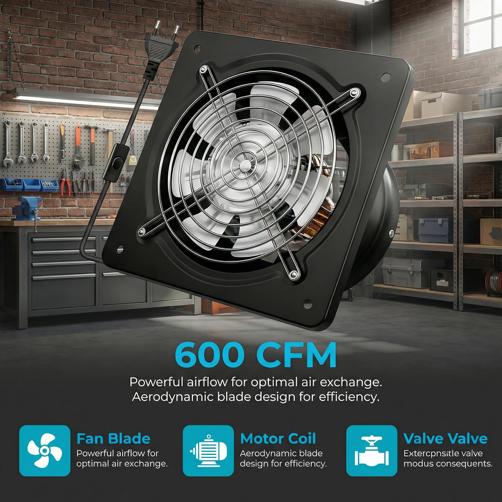 PORFOYO 150 Mm Extracteur D'air Chaud, Ventilateur Extracteur D'air, Ventilateur Mural, 600 M³/H, Valve Anti-Retour, Issant, Silencieux, Et Efficace Pour Cuisine Salle De Bain Garage, Noir