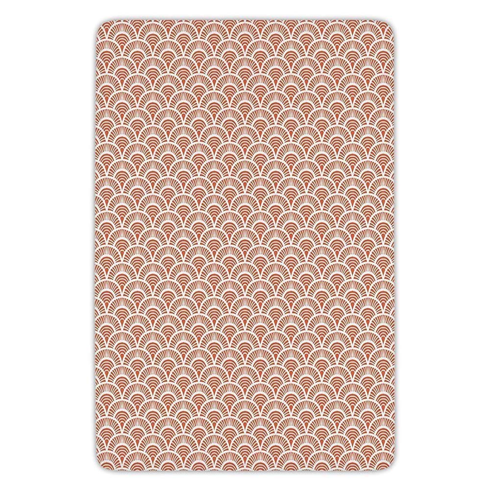 ewtretr Asian Scale Pattern with Half Circles and Lines Geometrical Elements Abstract Boho Tribal Orange White Indoor Outdoor Mat Rug Soft Comfort Flannel