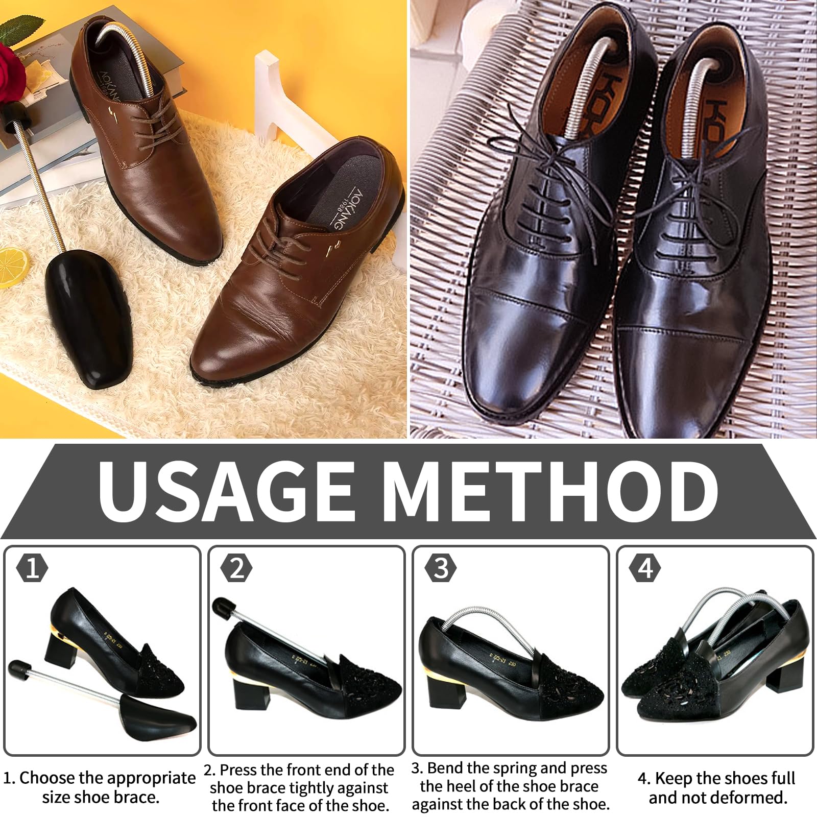 Fresheng Juego de 5 Pares Horma de Zapatas con Espiral, Hormas de Plástico, Zapatos Hombre Ajustables, Forma de Zapatos, Zapatero 39-47, Negro