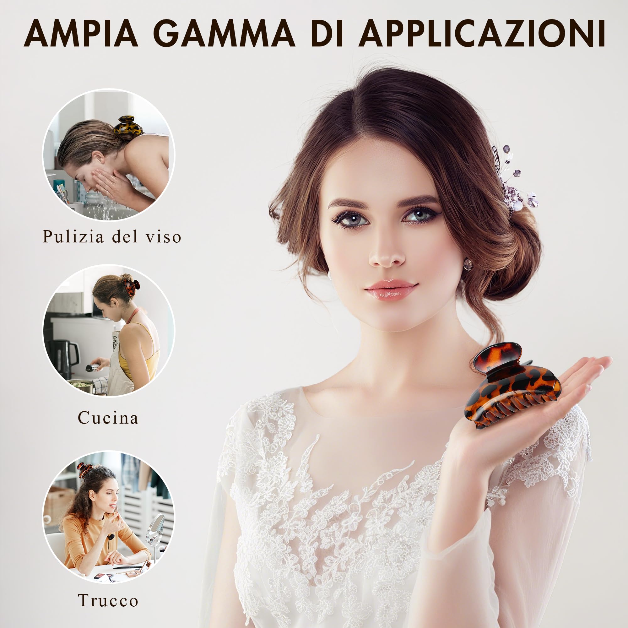 Set di 3 fermagli capelli donna, pinza capelli donna leopardato in plastica nera, fermagli per capelli da donna e ragazza 7 cm x 4 cm