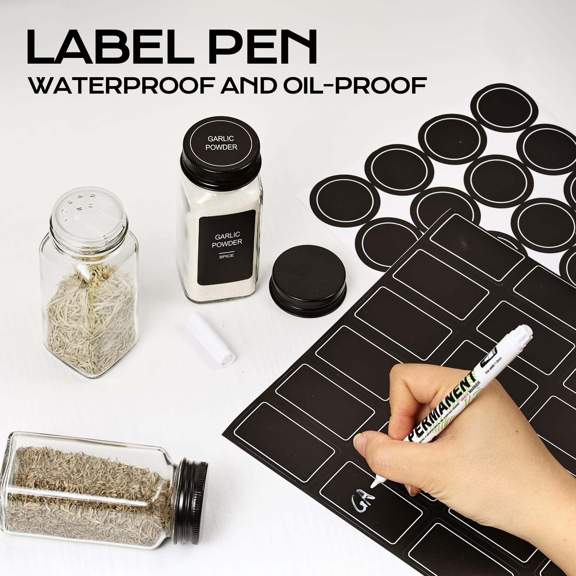 24 Pièces Pot à ÉPices Carrés Noirs avec Couvercles à Visser, 120 ml (10,5 X 4,5 cm) Bocaux à Épices, Bocal Epices avec Tamis, Pot Epices Verre avec 288 Étiquettes Pour Cuisine (24, 120ml)