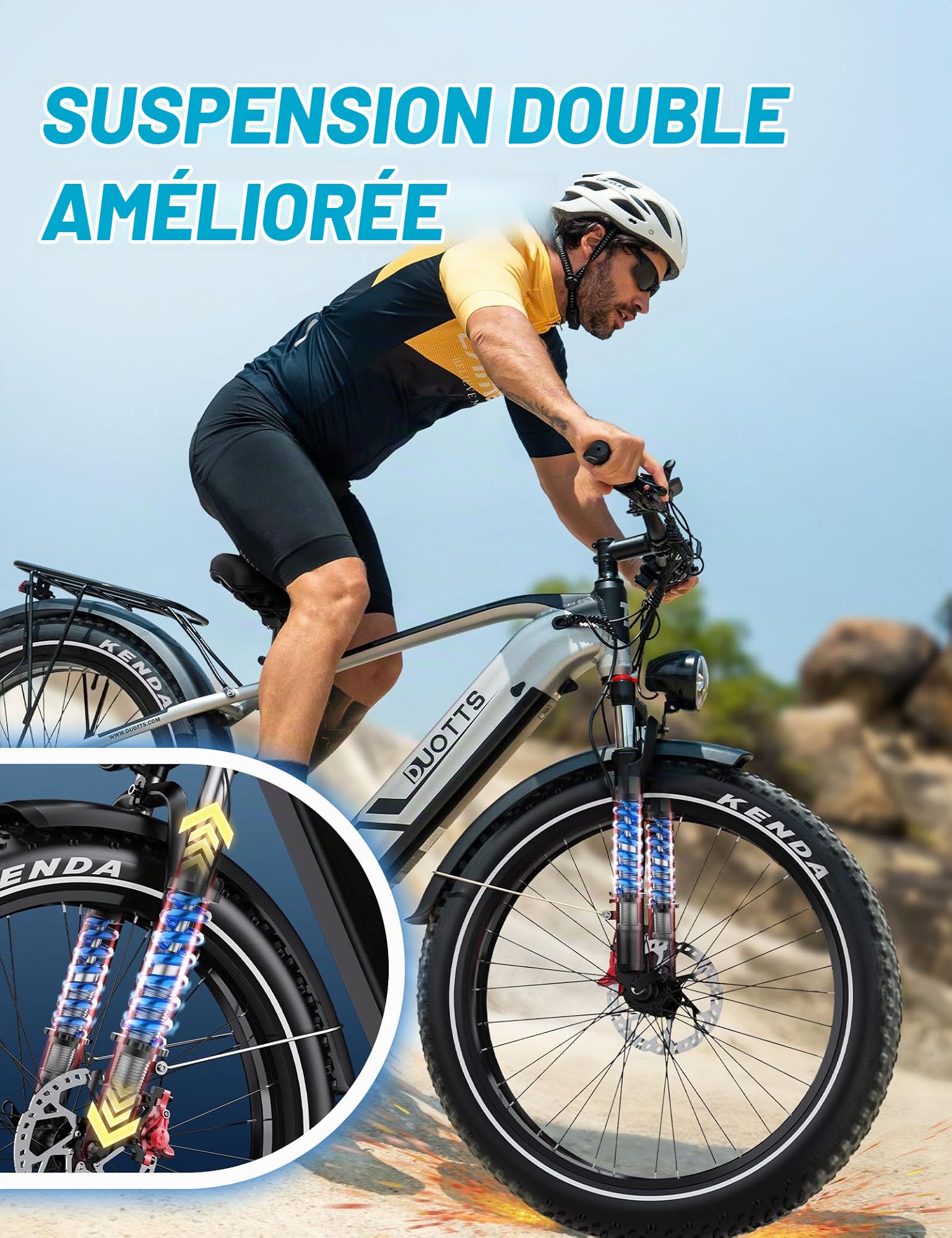 F26 Lite Vélo Électrique Adulte, 26 x 4,0 Pouces Fat VTT Électrique, Ebike 250W Batterie 48V 18Ah Autonomie Jusqu'à 140 Km, Double Frein Hydraulique, 7 Vitesses & Suspension Double