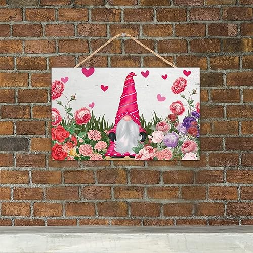 Miniatura 6 de TEANFUN Art Wood Sign Rectangle Hanging Wooden Plaque, Pink Rose Valentine Day Wood Sign with Rope Door Wall Artwork Decorative, 10x16 Inch Red