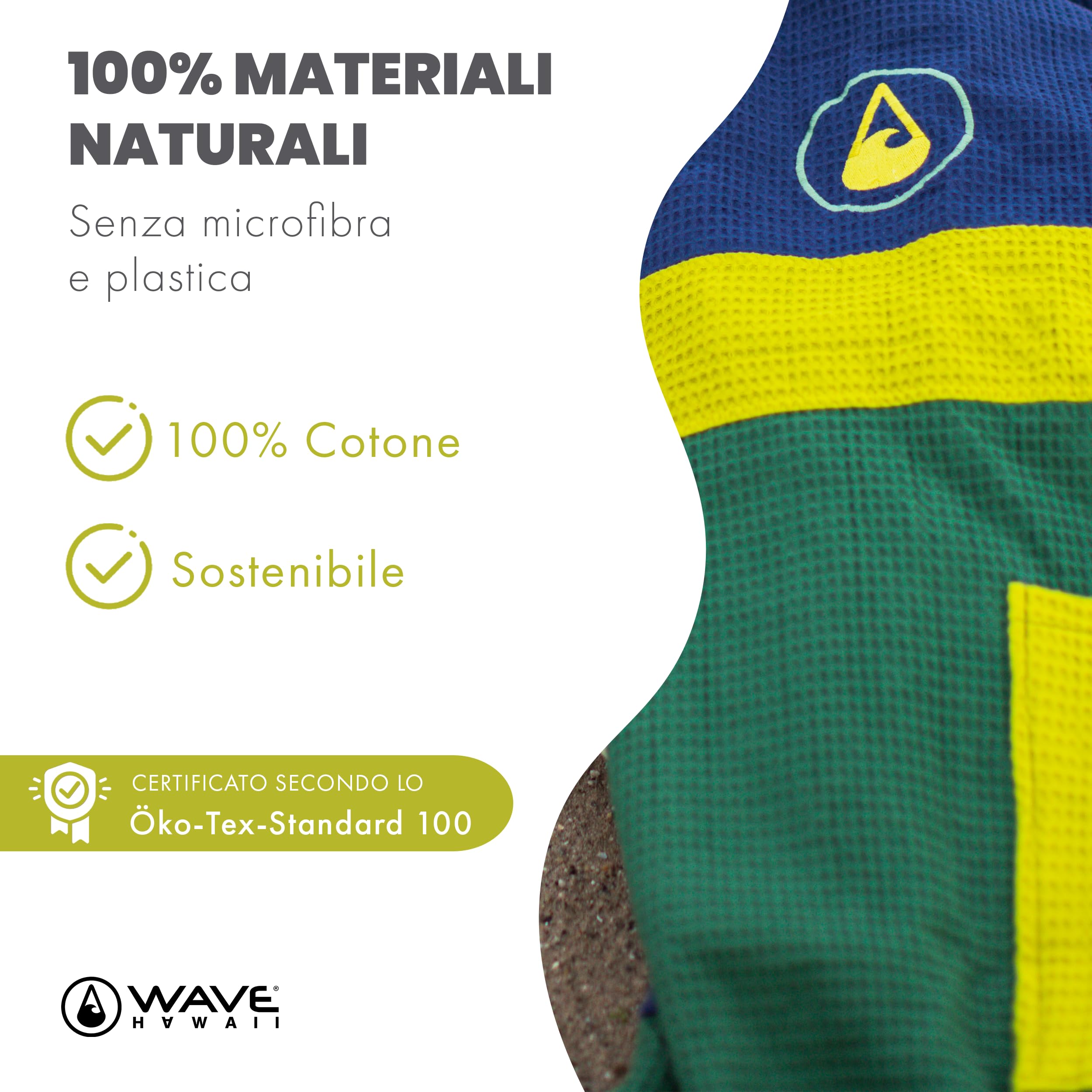 WAVE HAWAII Travel-Poncho da surf donna & uomo L-XL, 171-197 cm | 100% cotone, poncho mare assorbente per cambiarsi, spiaggia, surf, sauna & sport acquatici