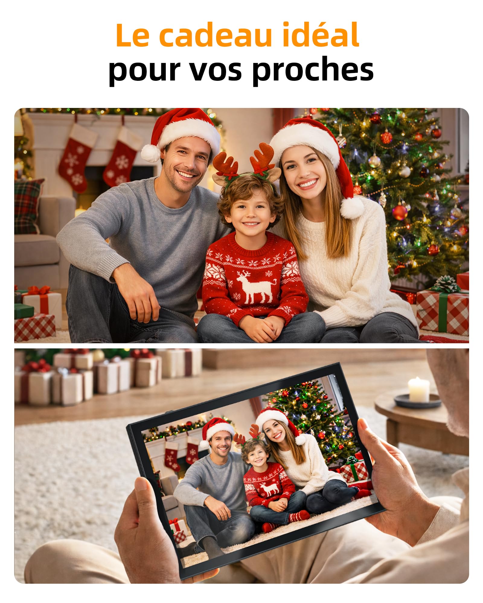 Cadre Photo Numérique 10,1" Wi-FI avec Mémoire de 64 Go, Cadre Photo électronique avec écran Tactile IPS 1280 x 800, Photos/vidéos Via l'application Frameo