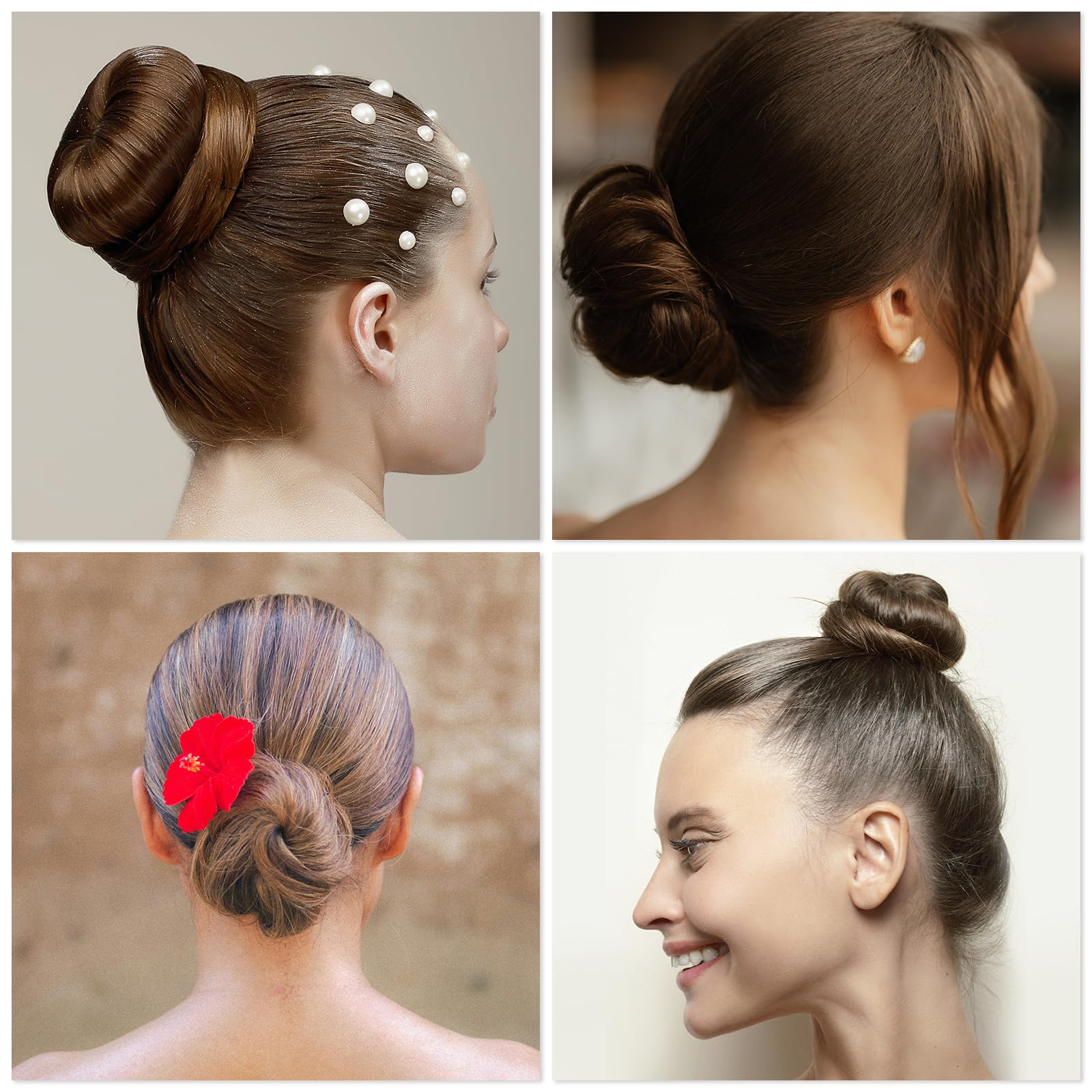 Kit Chignon Bambine, 2 Mini Donut per Capelli, 10 Reti Invisibili, 20 Forcine, 5 Elastici per Ragazze Danza Balletto Festa (Marrone)