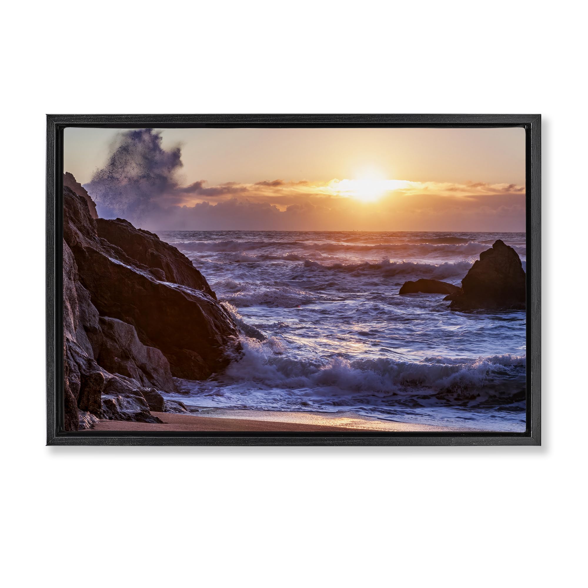 Stupell Industries 'Siren Song Rocky Shore', Floating Frame Canvas Art, Black, 31 x 21 Inches, Easy to Hang and Sturdy, Made in USA, by Shelley Carlisle