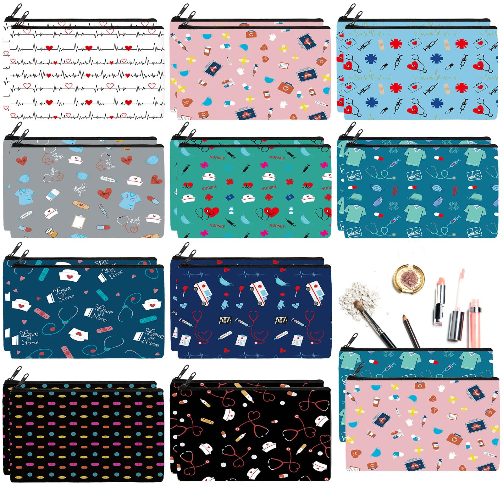 Reginary 20 Pieces Nurse Cosmetic Bag Nurse Practitioner Gifts for Women Nursing Makeup Bag Canvas Cosmetic Cute Pouch for Purse