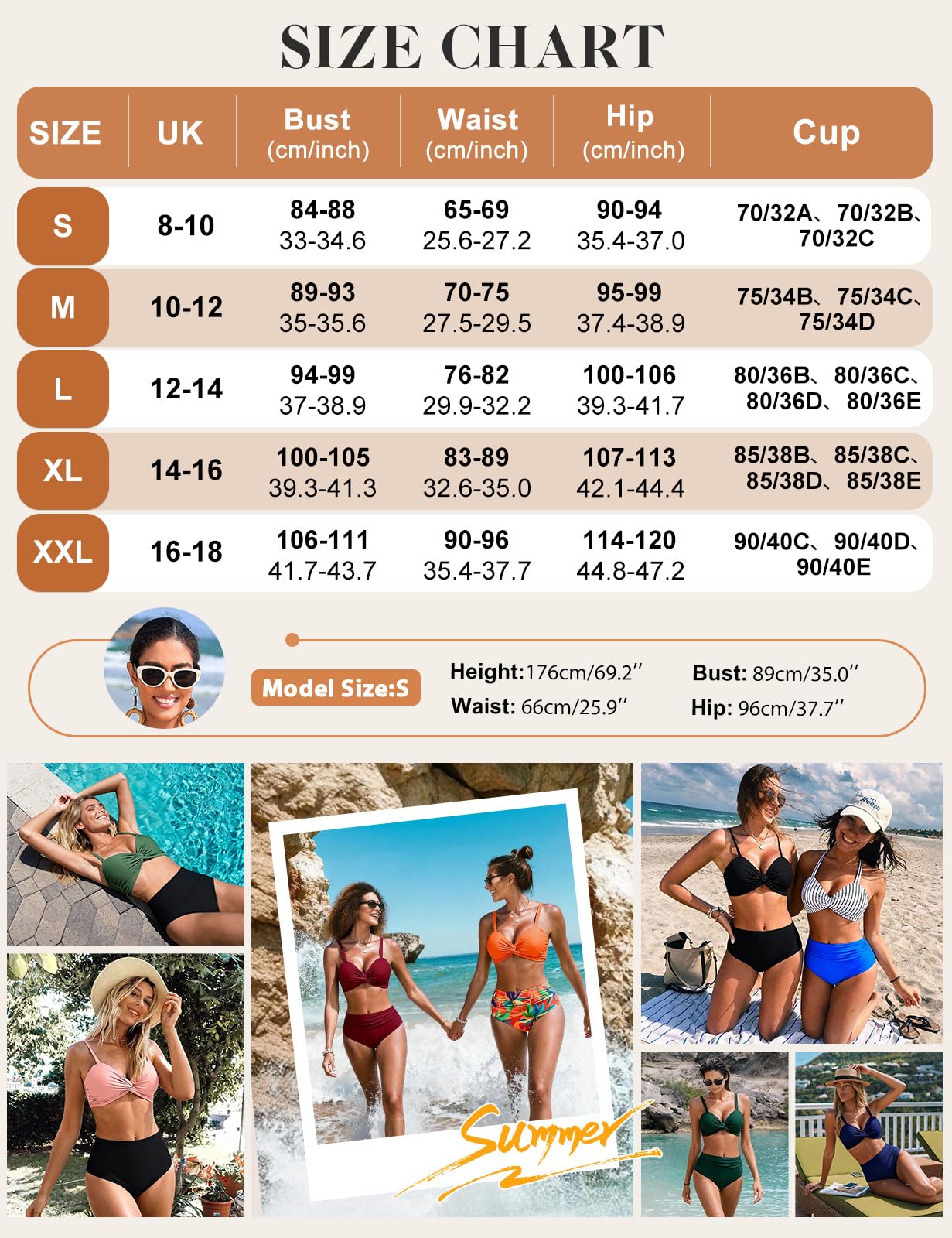 Nadeer Traje de Baño Sexy Push Up Cuello en V Dos Piezas Twist Front Bikini Control de Vientre Cintura Alta Ropa de Playa