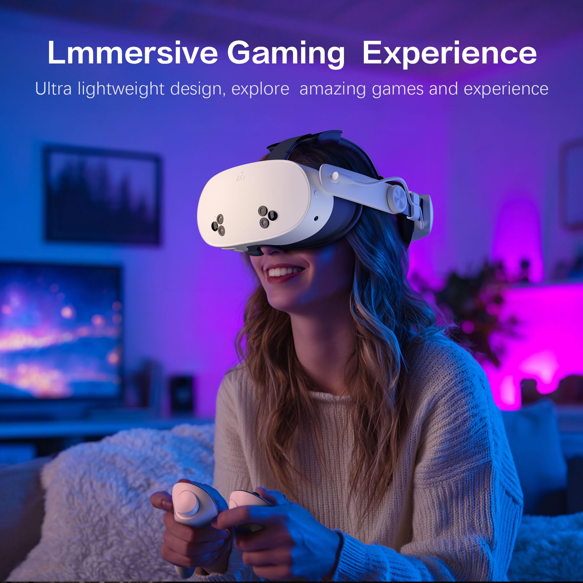 Head Strap for Oculus Meta Quest 3/3S with Battery, Adjustable VR Accessories with One-Click Fit, Rear Cushion Dial, 2–4H Playtime, VR Head Strap Reduce Facial Stress for Gaming Comfort