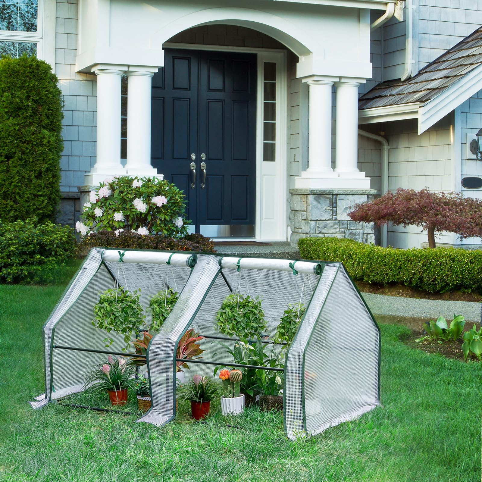 WOLTU Serre de Jardin, Serre d'Hivernage, Bâche Renforcée en PE de 140 g/㎡, avec 2 Portes Enroulables, Cadre en Tube d'acier, 180x90x90 cm, Blanc