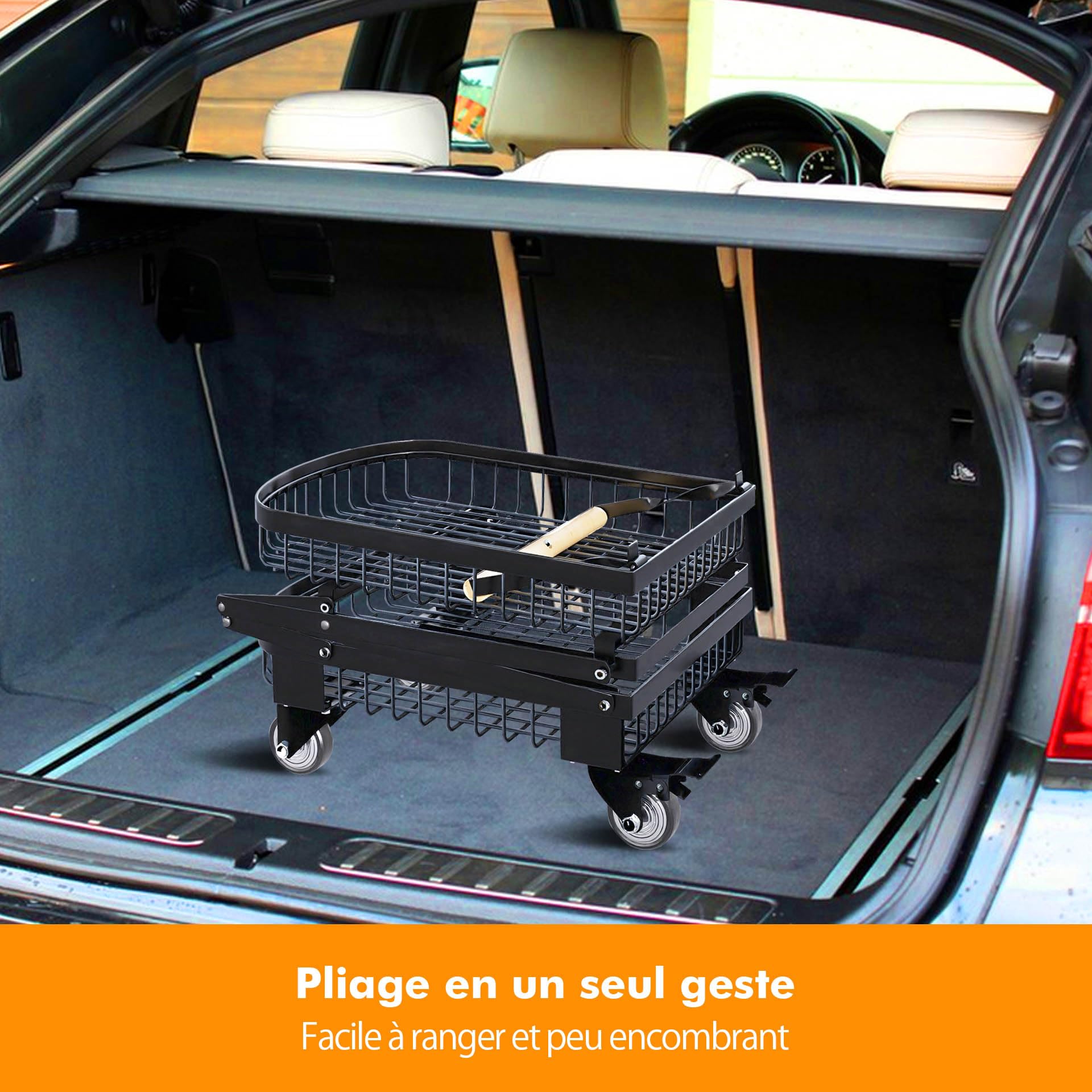 Mimoke Chariot de barbecue d'appoint avec table de barbecue avec roulettes, pliable en acier au carbone - Table d'appoint de jardin pour l'extérieur, les voyages, les courses (taille moyenne)