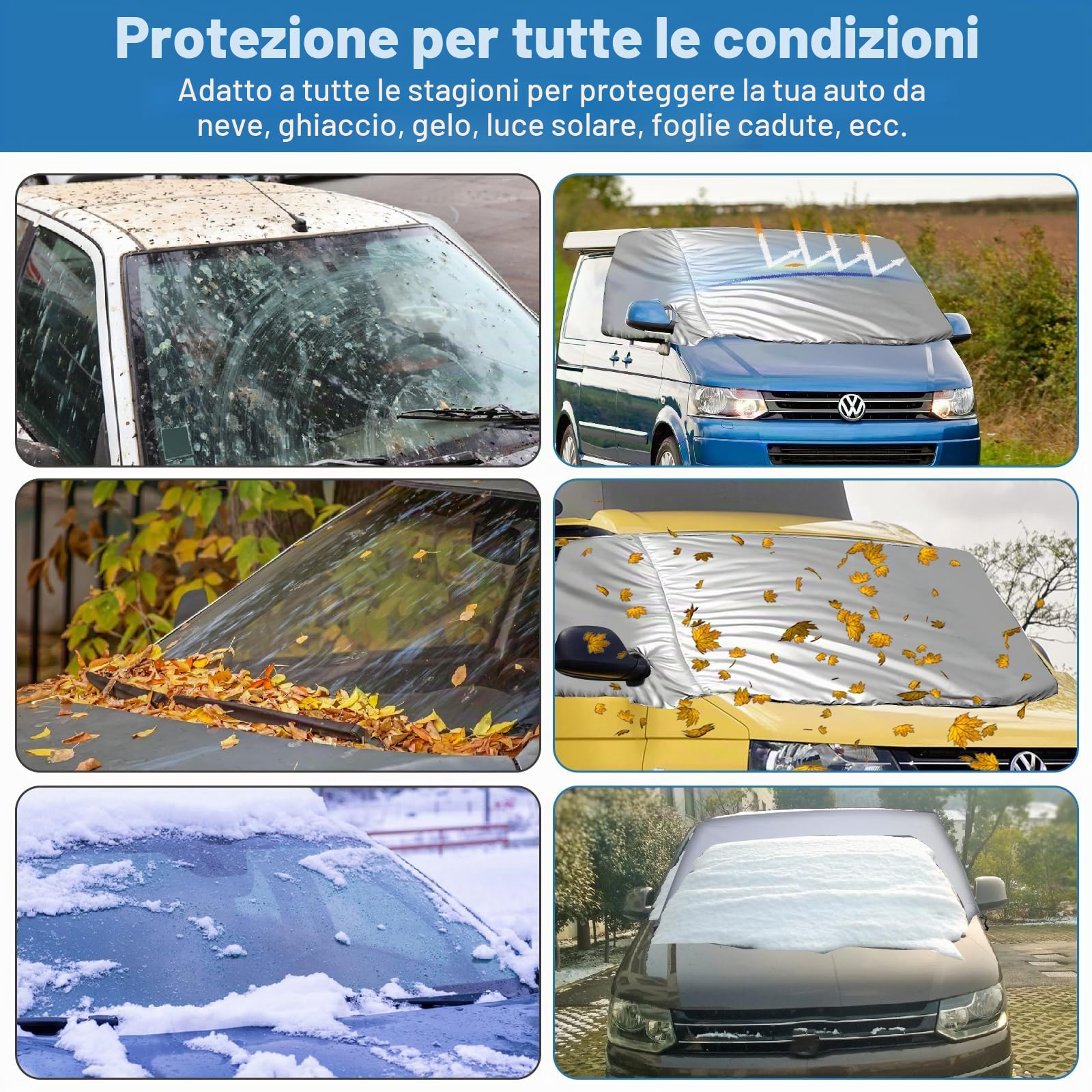 Copertura per Parabrezza Auto per T6, Copertura per Parabrezza Anteriore Ispessita, Protezione da Neve, antigelo, Polvere e Ghiaccio, Copertura per finestrino Camper