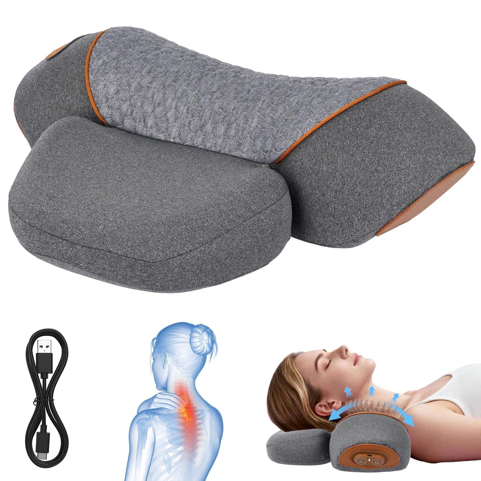 Masseur Cervical avec Chauffage, 3en1 Masseur Dos et Cervicales avec Vibration et Traction, Masseur D'épaules Pour Soulager Les Douleurs Des Tissus Profonds, Gris Foncé