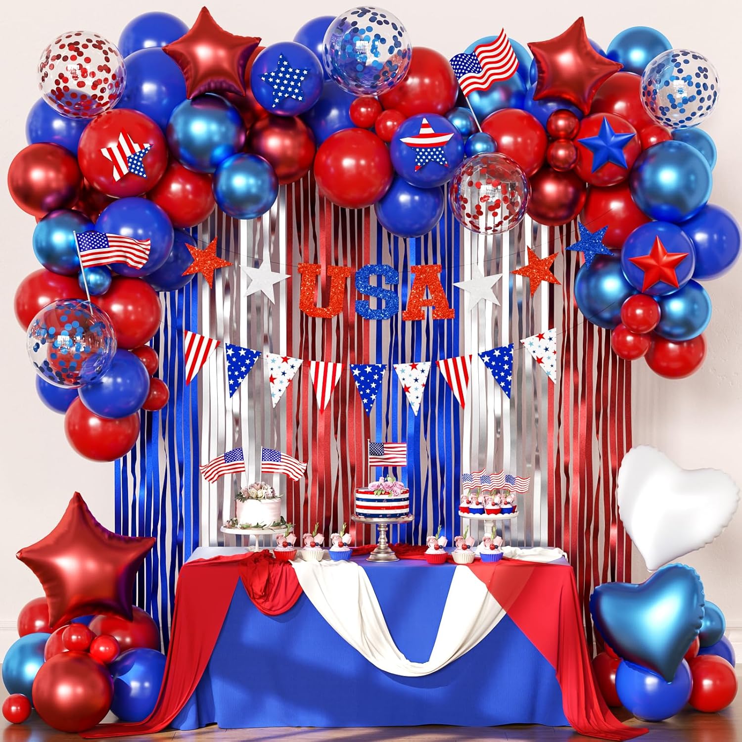  Red Blue White Balloons Confetti Foil Balloons