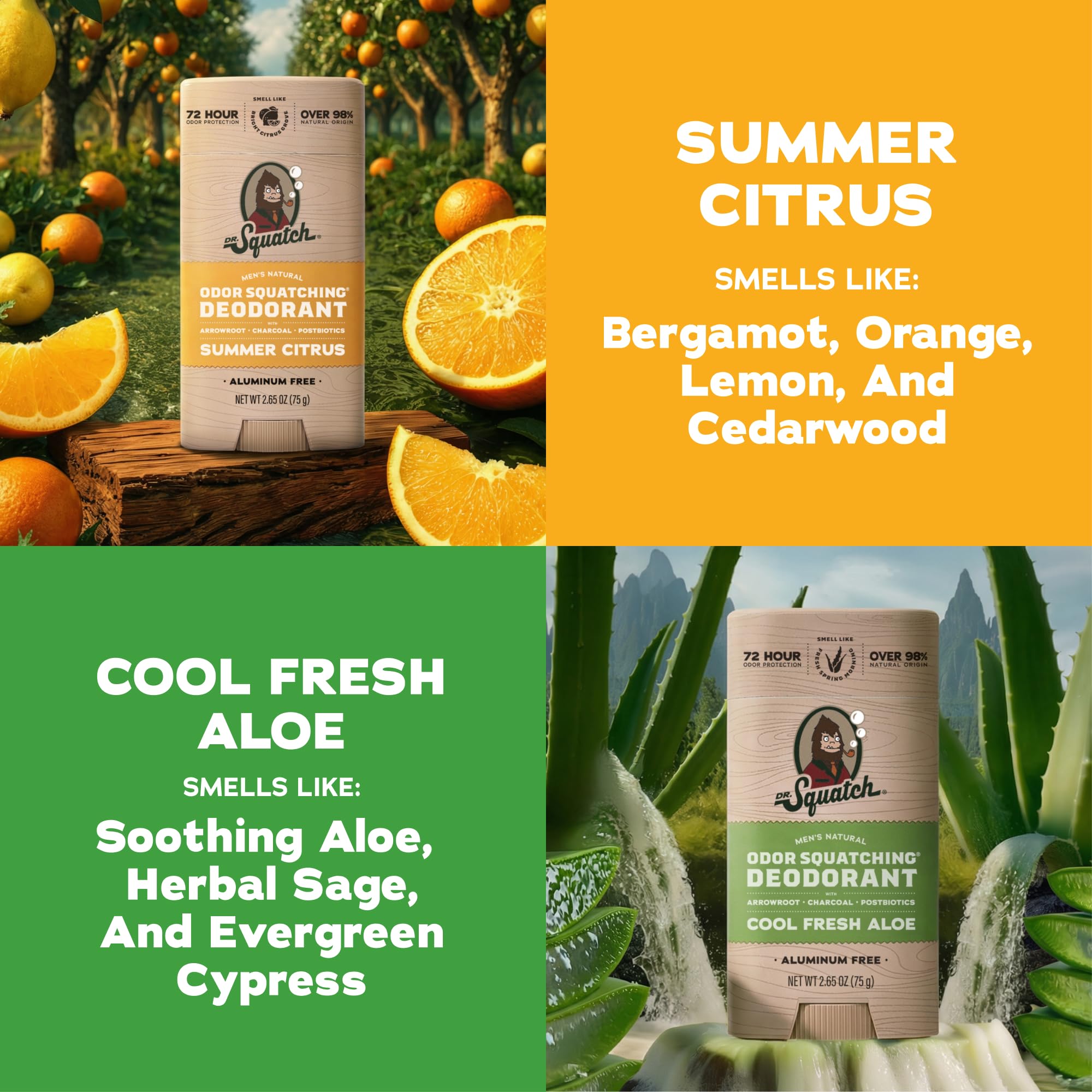 Dr. Squatch Natural Mens Deodorant Aluminum Free Natural Deodorant Men with Charcoal & Postbiotics for 72-Hour Odor Protection Summer Citrus Cool Fresh Aloe 2.65oz Stick 2-Pack product thumbnail 7