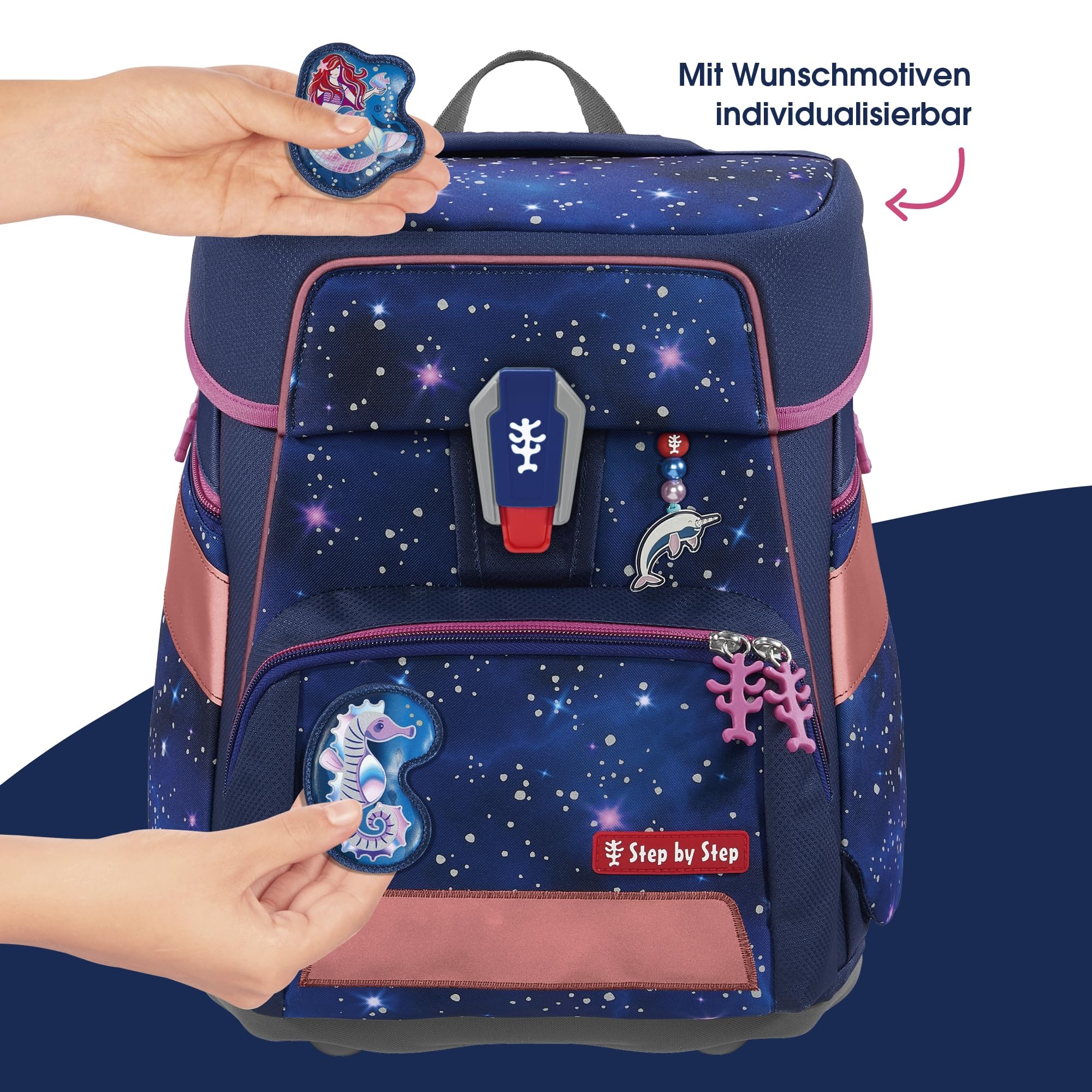 Step by Step Schulranzen-Set Space Reflect „Star Seahorse Zoe“ 5-teilig, ergonomischer Tornister, Reflektoren, höhenverstellbar, Hüftgurt, Grundschule, 1. Klasse, 20L, lila-schwarz