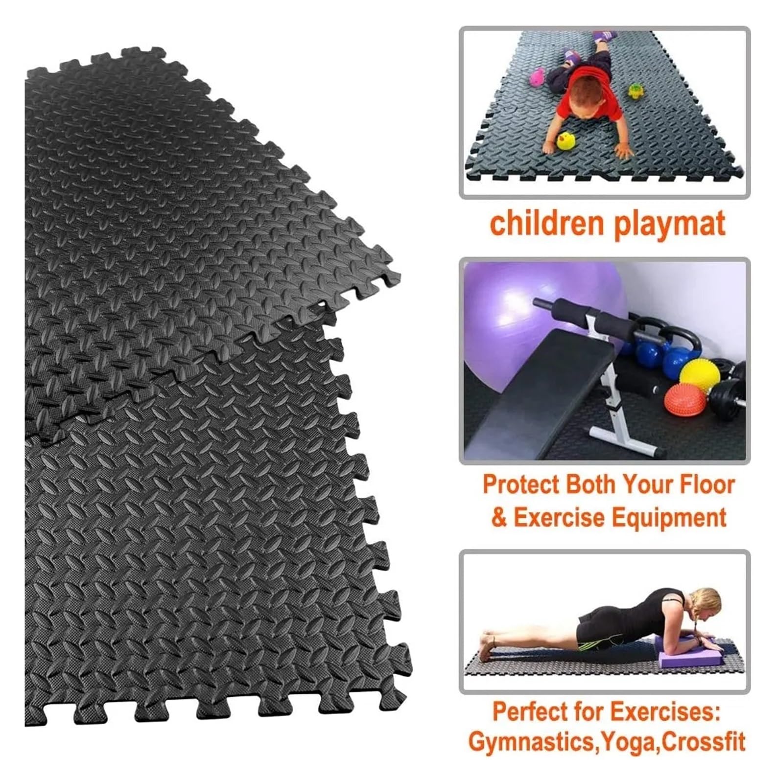 Eva-Schaumstoffmatte, Anti-Rutsch-Matte, Heimteppich, Fitnessstudio, Puzzle, Übung, Yogamatten, Schaumstoff, ineinandergreifende Gymnastikbodenmatte for das Training zu Hause(Gray)