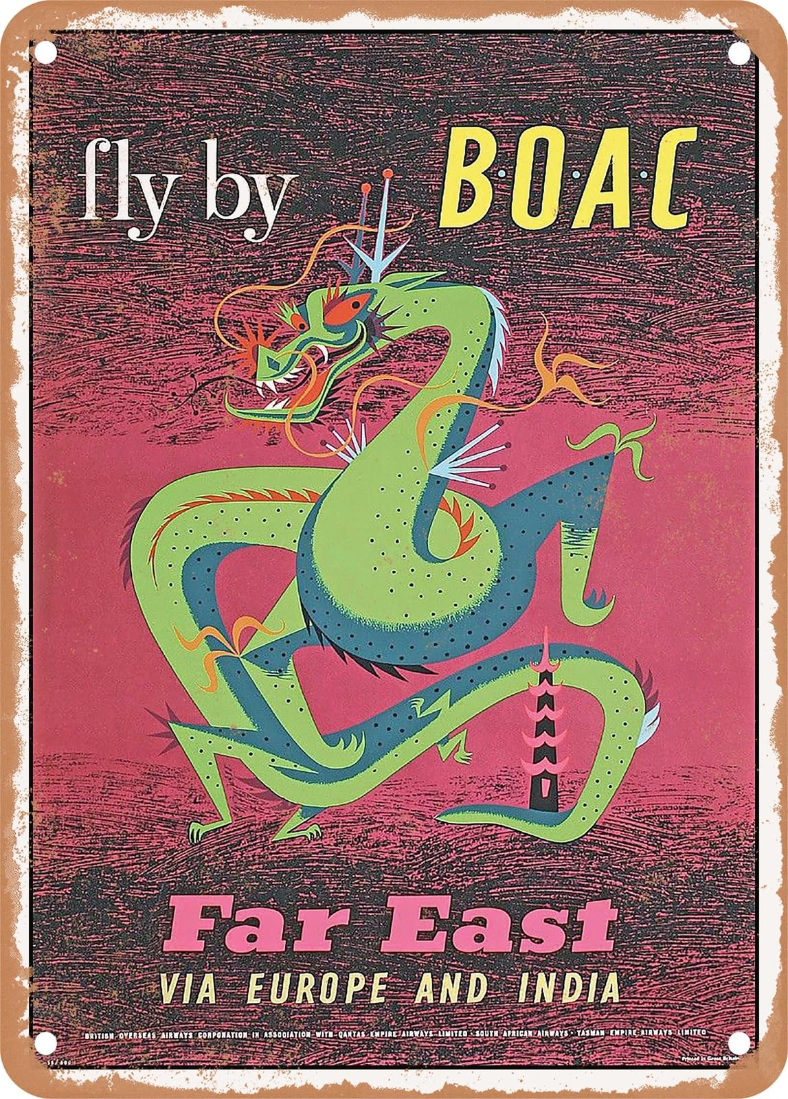 METAL SIGN - 1958 Fly by BOAC Far East Via Europe and India Vintage Ad home decor