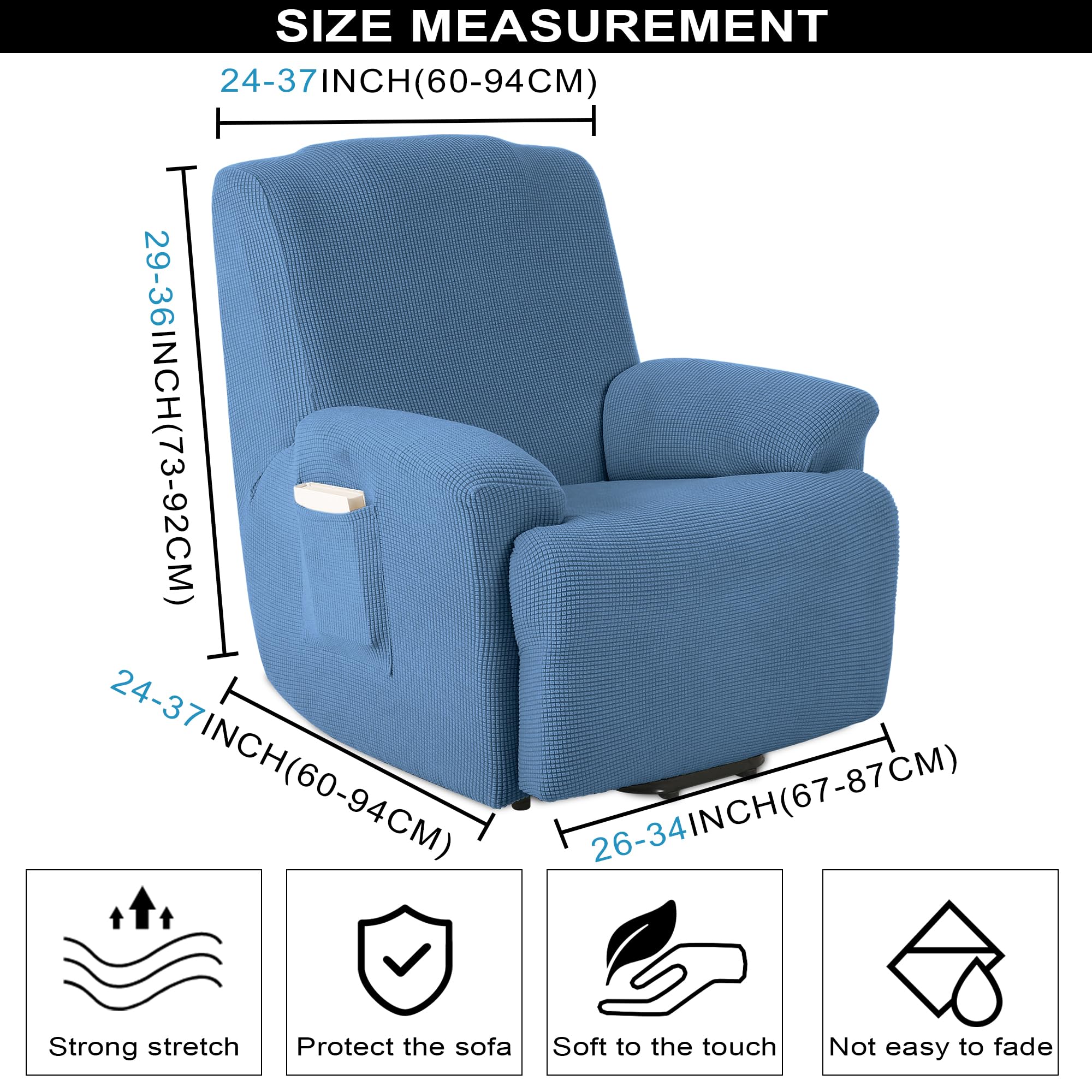 TIANSHU 1 Posti Fodera per Poltrona Reclinabile, Fodera per Poltrona Reclinabile Jacquard, Fodera per Divano Reclinabile Elasticizzata (Poltrona Reclinabile, Denim Blue)
