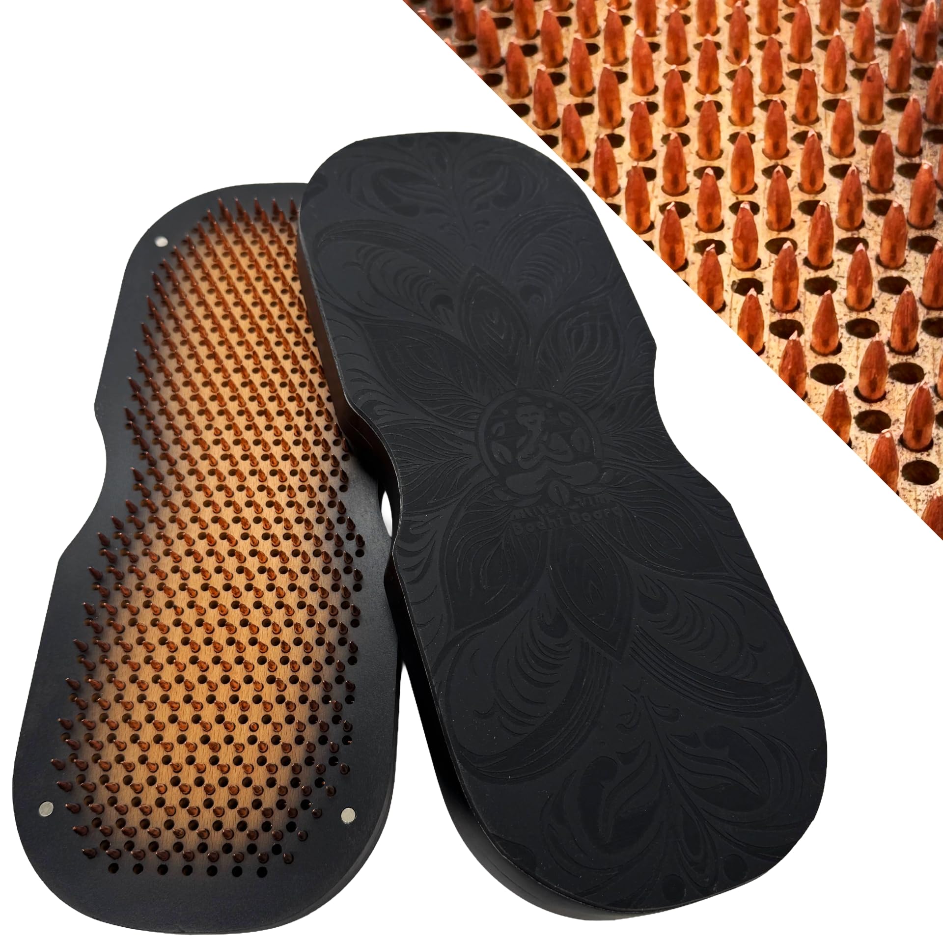 BodhiBoard Black Edition Kupfer Sadhu Board Nagelbrett für Füsse Fuß Yoga Meditation Holz für Akupressur Akupunktur Entspannung Mentale Gesundheit Massage Nail Board