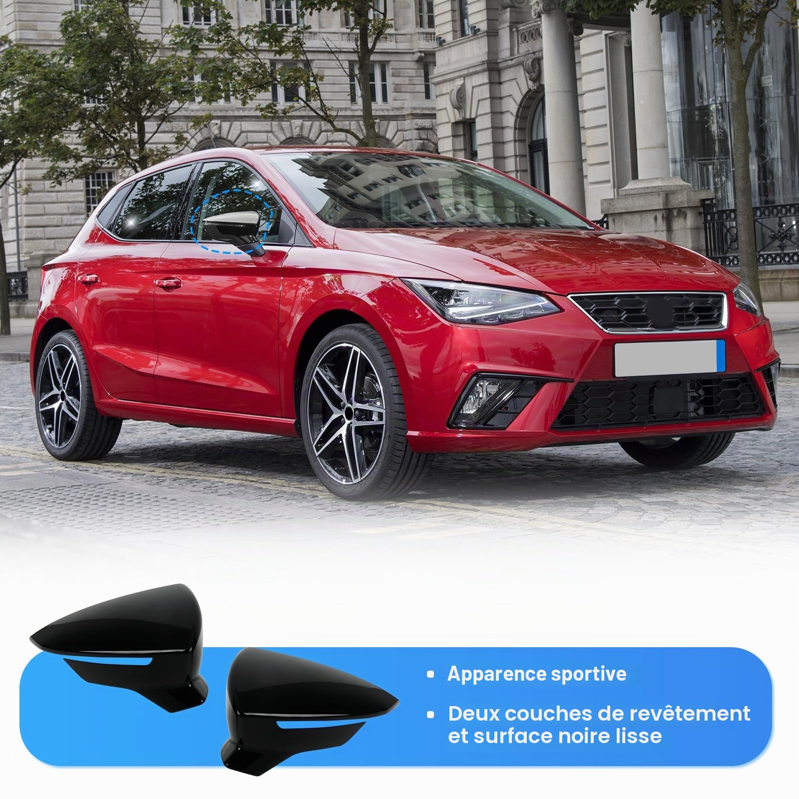 Capuchon de Rétroviseur Compatible avec Seat Ibiza MK5 2017-2020 Leon MK3 5F ST/FR/Cupra 2012-2020 Arona KJ7 2017-2020, Couvercle Capuchon de Rétroviseur Extérieur - 1 Paire Noir