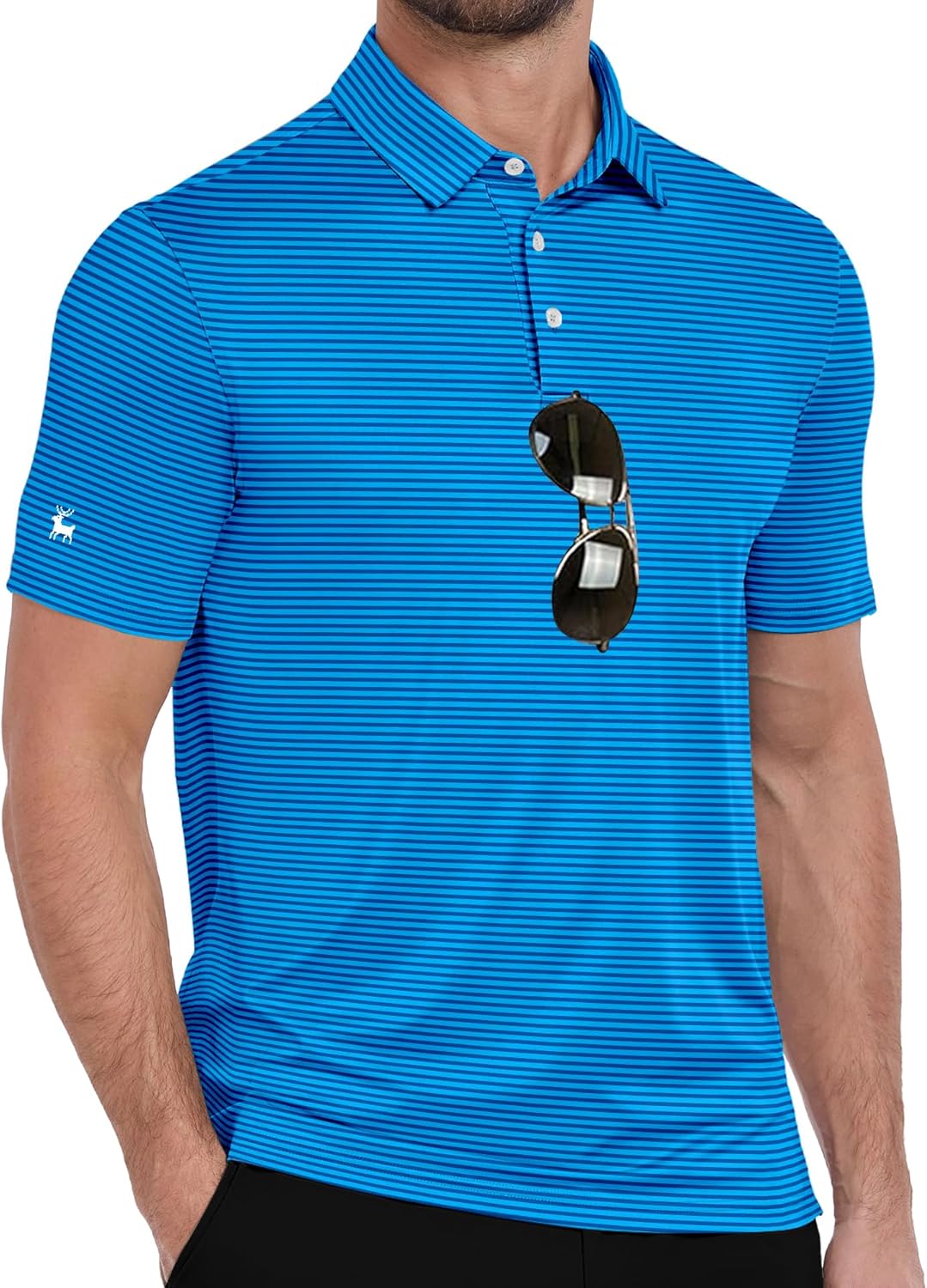 ZITY Men Golf Polo Shirts Short Sleeve Striped UPF 50+ Moisture Wicking Casual Collared Print T-Shirt for Men