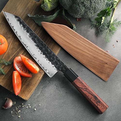 Miniatura 9 de HEZHEN- 8.5 Chef Knife, 3 Layers High Carbon Clad Steel Kiritsuke Knife, Composite Forging Steel, Professional Japanese Kitchen Knife, Redwood