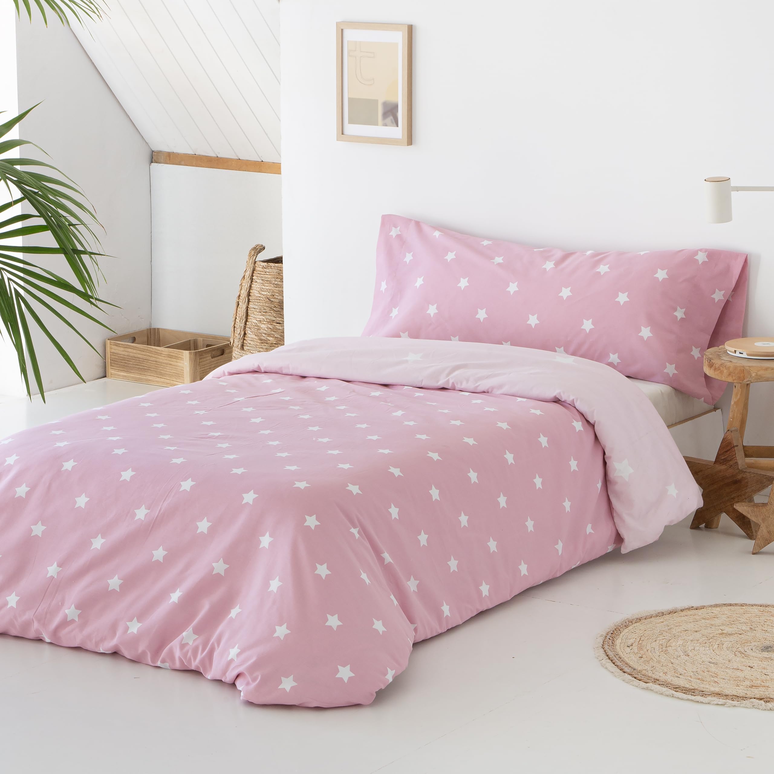 COTTON ARTean Funda Nórdica Infantil Cama 90 Algodón poliéster Katua Rosa | Incluye 2 piezas: F. Edredón 150x220 +1 F.de Almohada Cierre Botones.Certificado OEKO-TEX