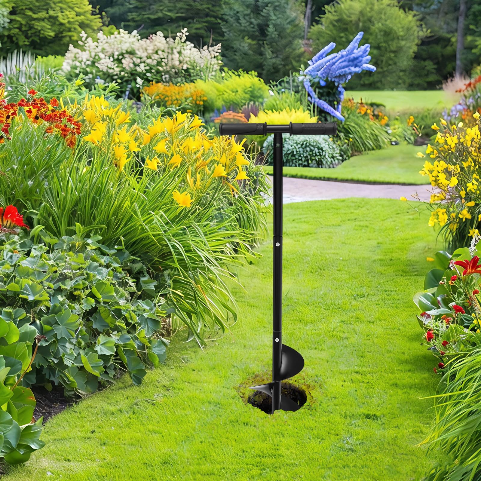 Barrera manual, taladro de tornillo de jardín de 6 pulgadas de acero laminado frío con mango antideslizante, herramienta de plantación para bulbos flores árboles, barra ajustable para playa, sombrilla