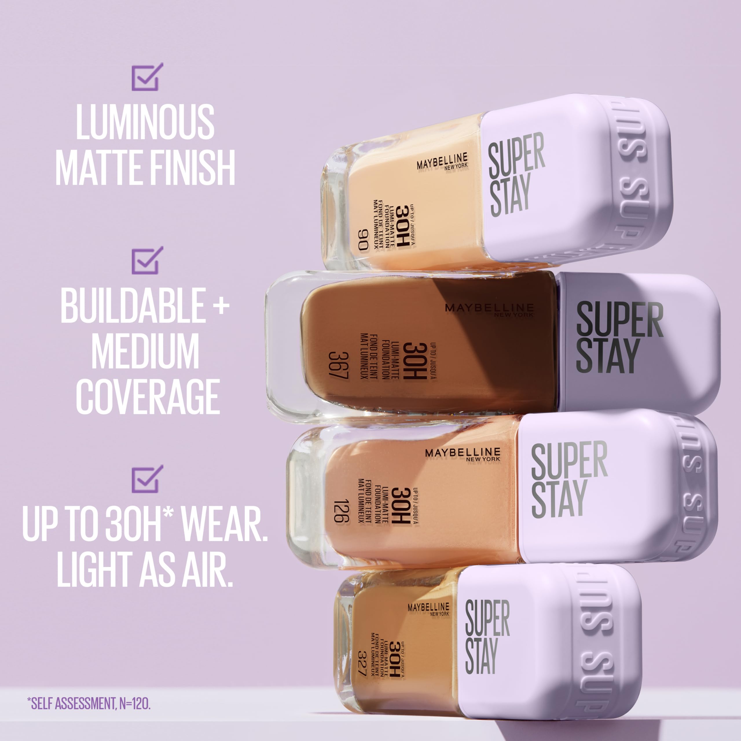 Maybelline New York - Fondotinta liquida a lunga tenuta, ultra resistente, finitura opaca luminosa, arricchita con aminoacidi, tutti i tipi di pelle, Superstay 30H, Lumi-Matte, 367-35 ml