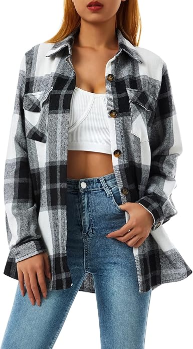 Plaid shirt jacket womens Clearance
