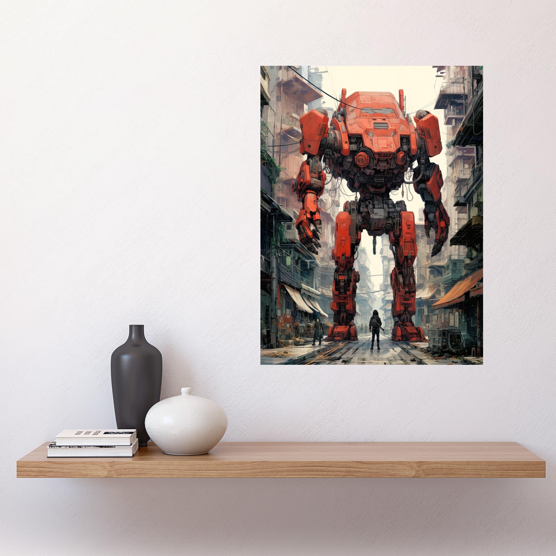 Amazon.com: Artery8 Red Mecha Robot in City Street Anime Sci-Fi