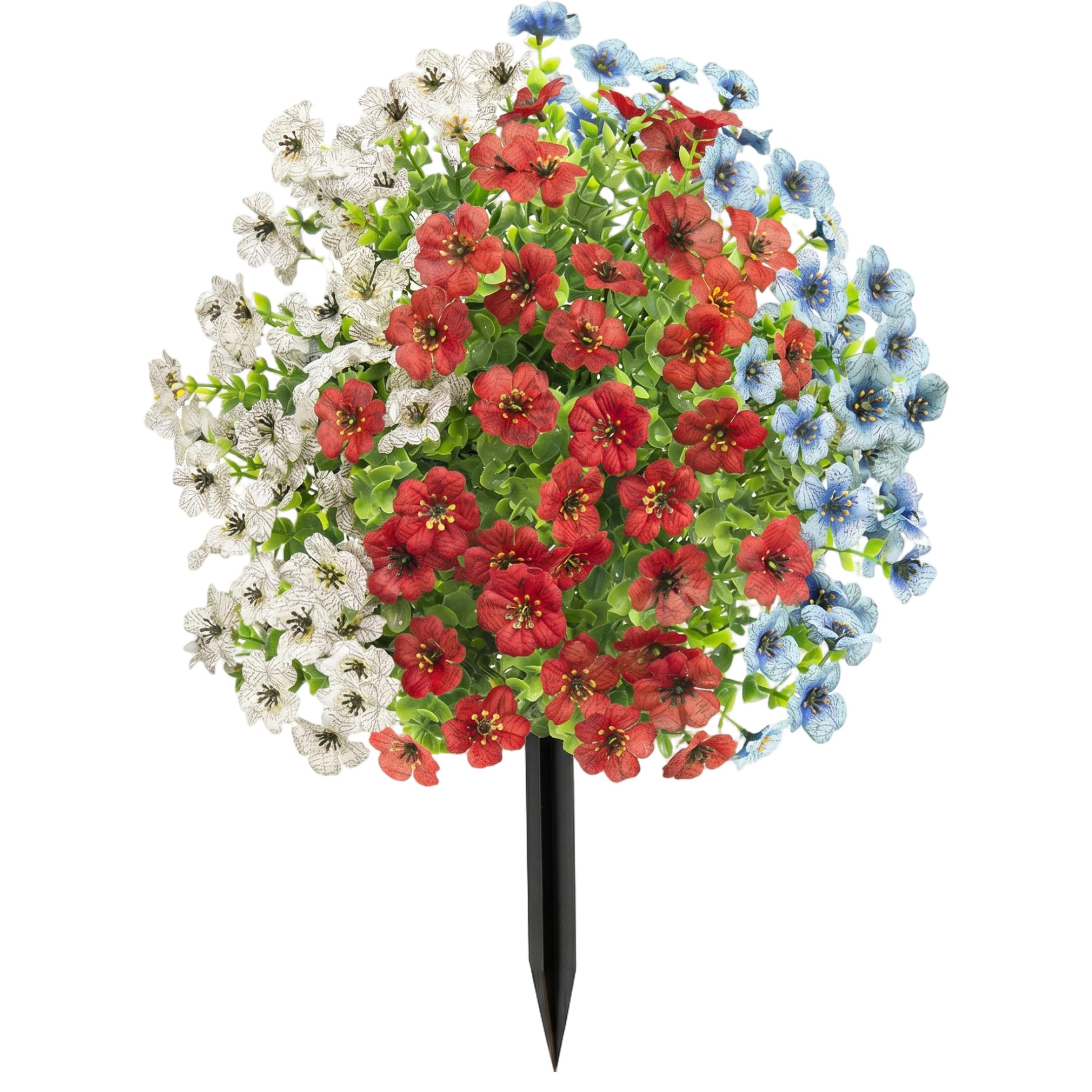 Tsawntd Red White Blue Artificial Flowers, 22in Artificial Star Topiary Tree with Ground Stake & Wreath for Independence Day Decor, Indoor & Outdoor Flowers with Ground Stake Red White Blue