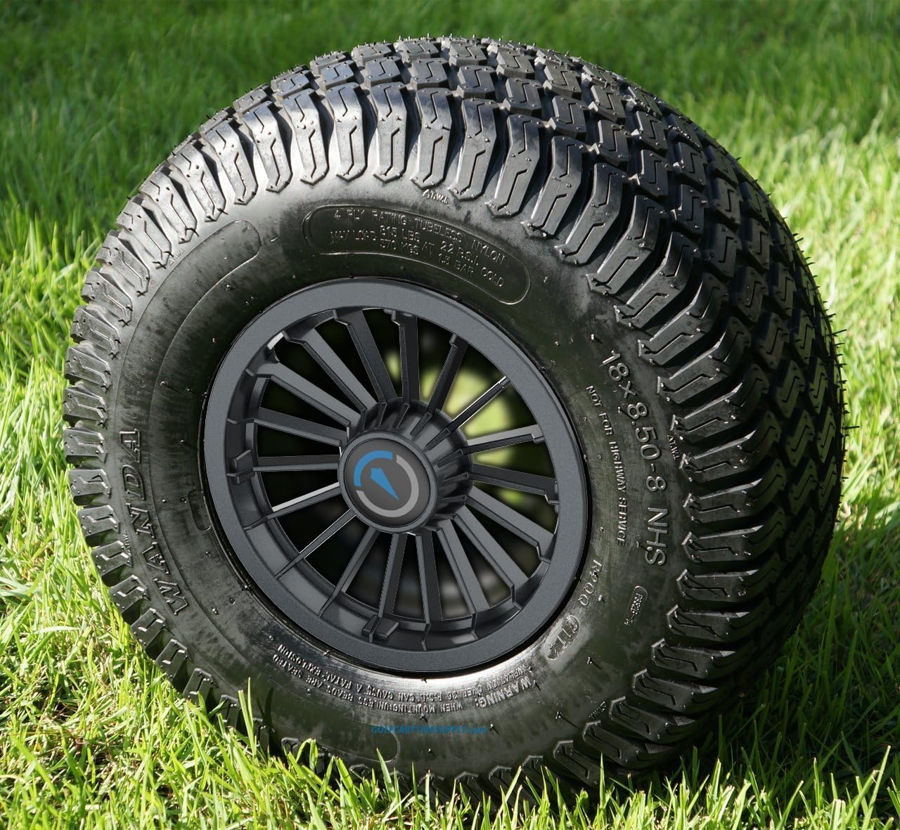 Golf Cart Wheel Covers Hub Caps for EZGO/Club Car/Yamaha/Star Car/Excar/Icon, 8 Inch Snap-on Installation, Set of 4, ABS Material, Matte Black, 18 Spoke Design