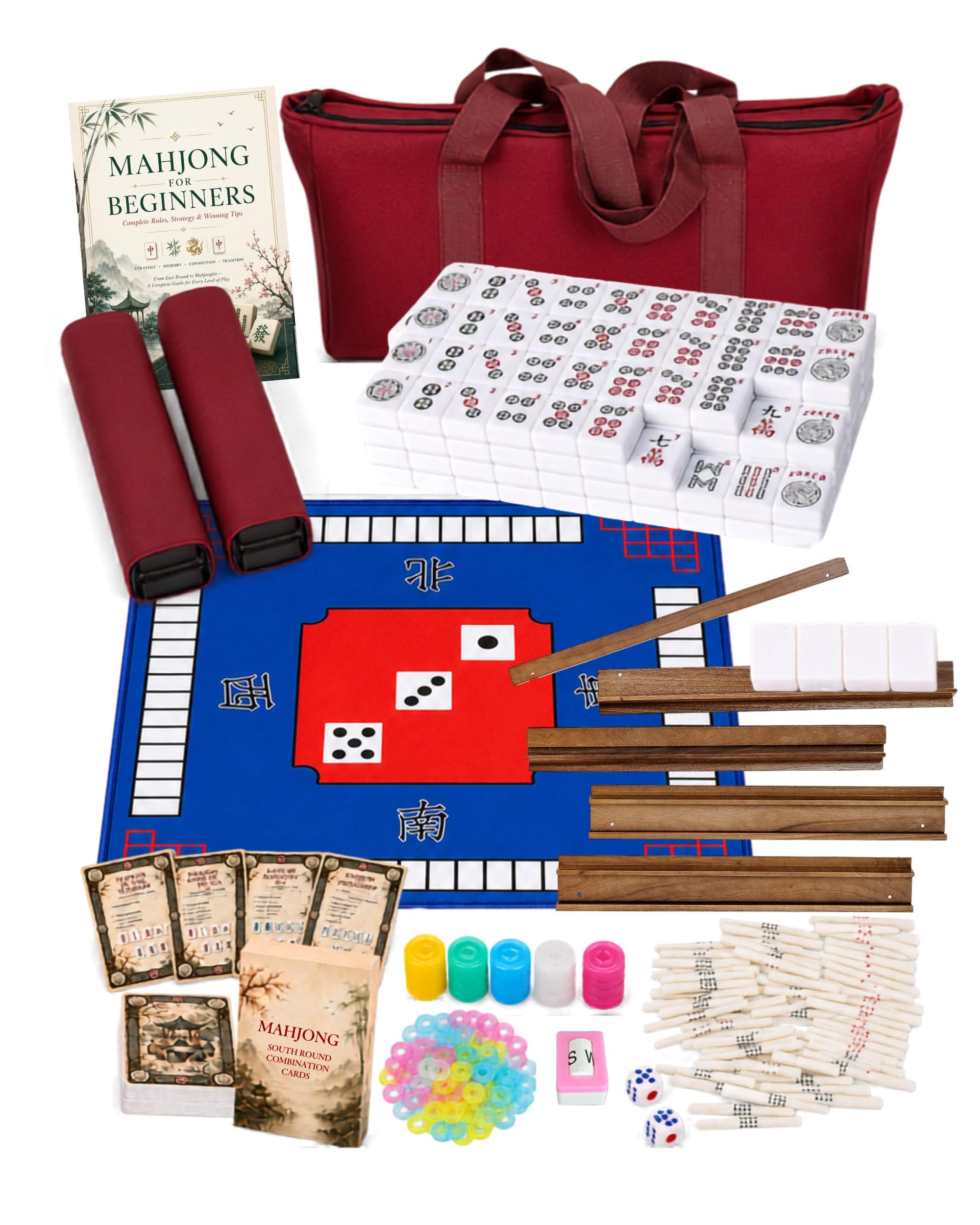 Premsons® American Mahjong Set with 166 White Melamine Tiles with Blue Mat | 166 White Melamine Tiles, Blue Mat-image-34