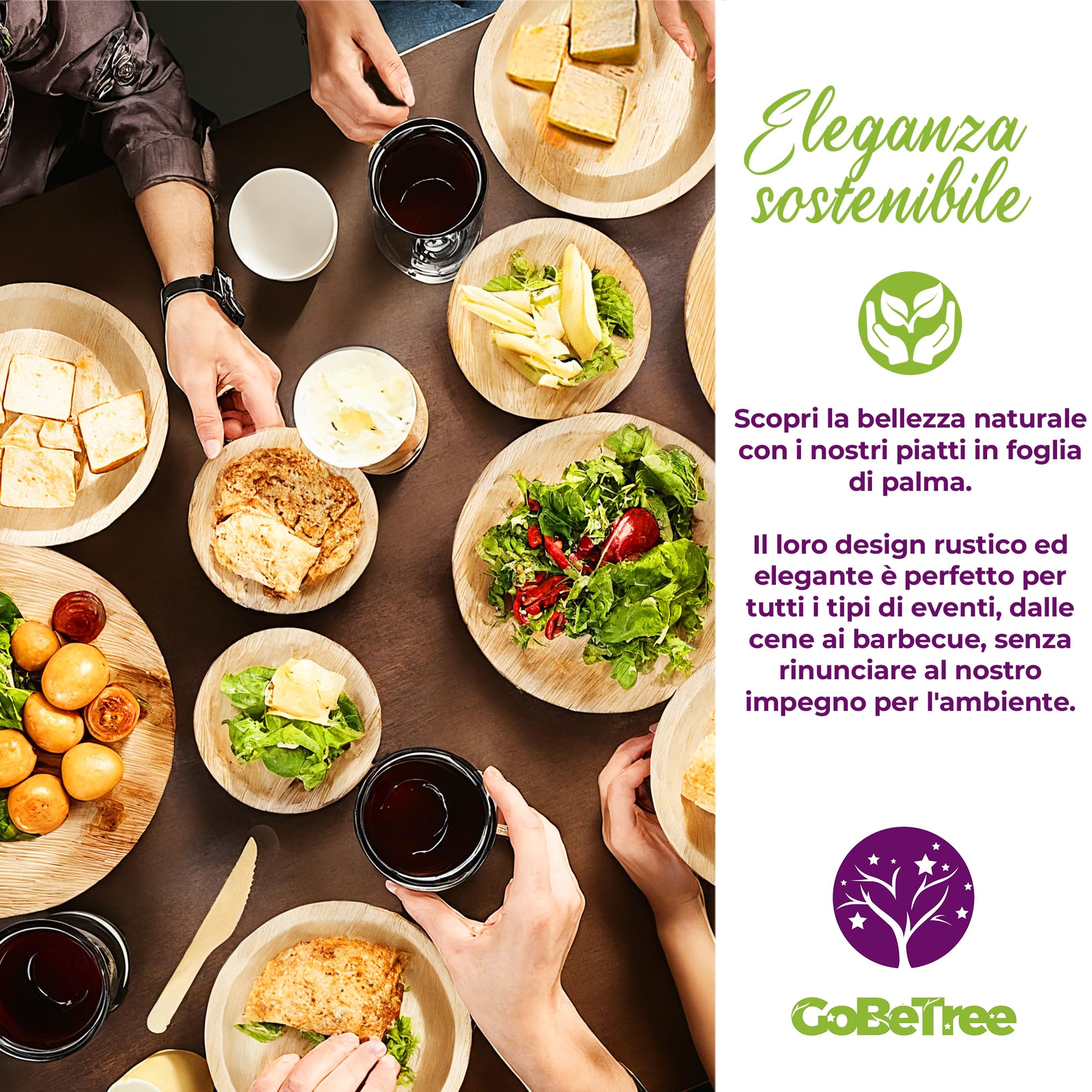 GoBeTree Piatti monouso in foglia di palma 24 piatti rotondi da 25 cm e 18 cm. Servizio da tavola per barbecue, picnic e festa di compleanno, simile al bambù, più forte dei piatti di carta