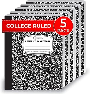 Rosmonde College Ruled Composition Notebooks 5 Pack - 200 Pages Each, Durable Hard Cover Marble Design, Sewn Binding for School & Office