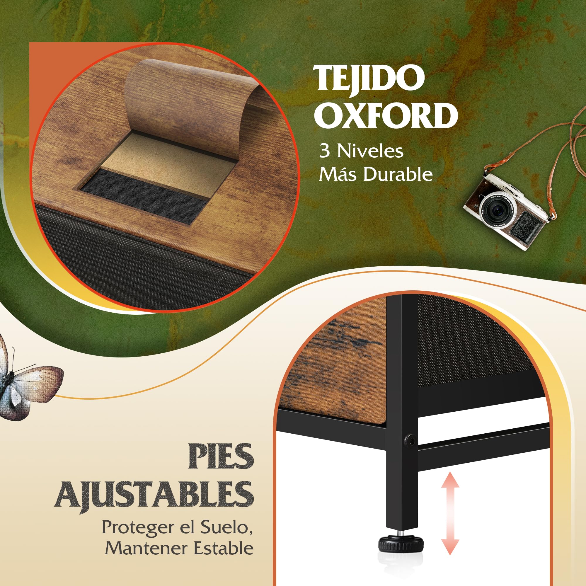 WLIVE Cómoda de 9 Cajones, Gabinete con Parte Superior de Madera y Estructura de Acero para Dormitorio, Sala de Estar, Pasillo, Madera Rústica